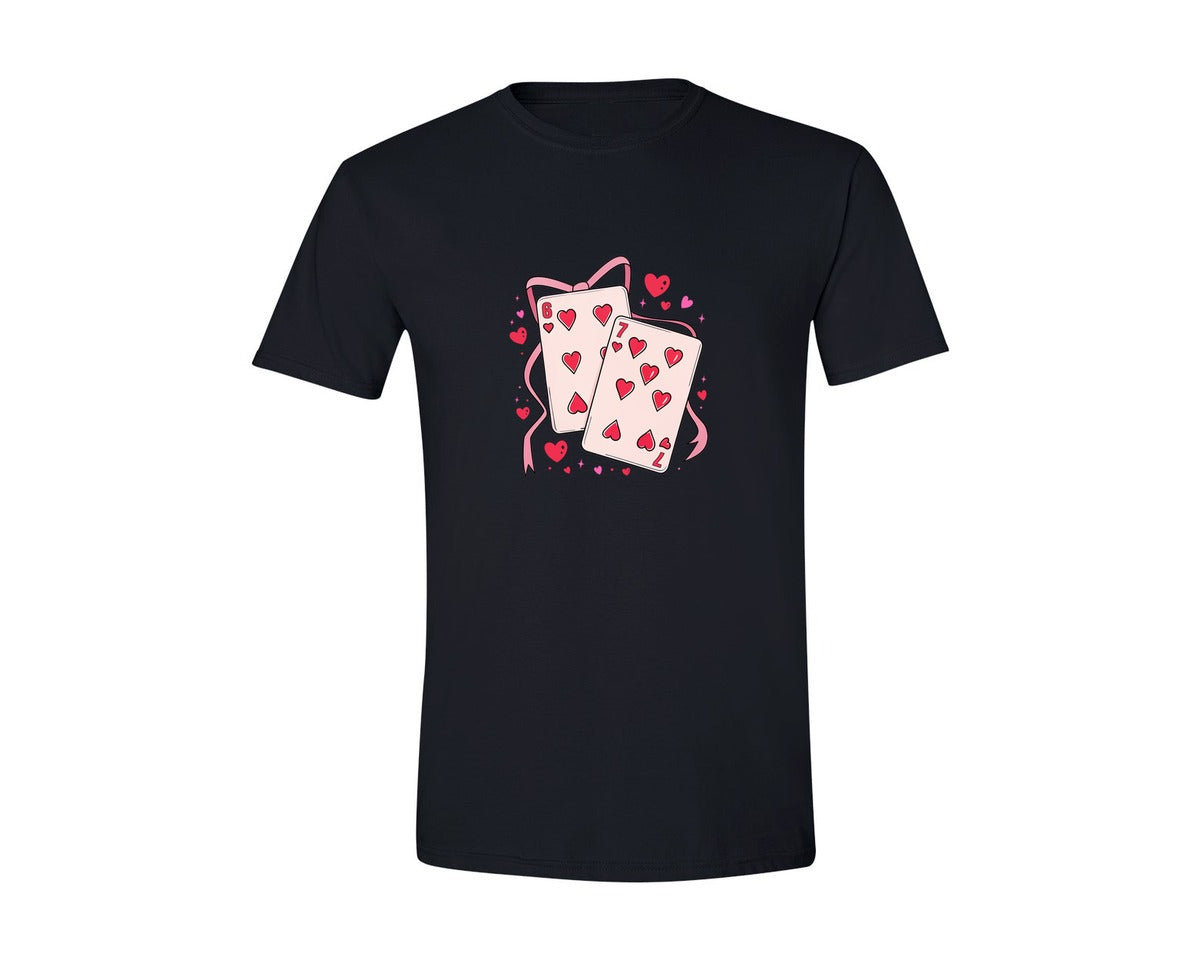 brand:Generic|color:Black|Playing Cards Valentine 6 7 3 Graphic T-Shirt