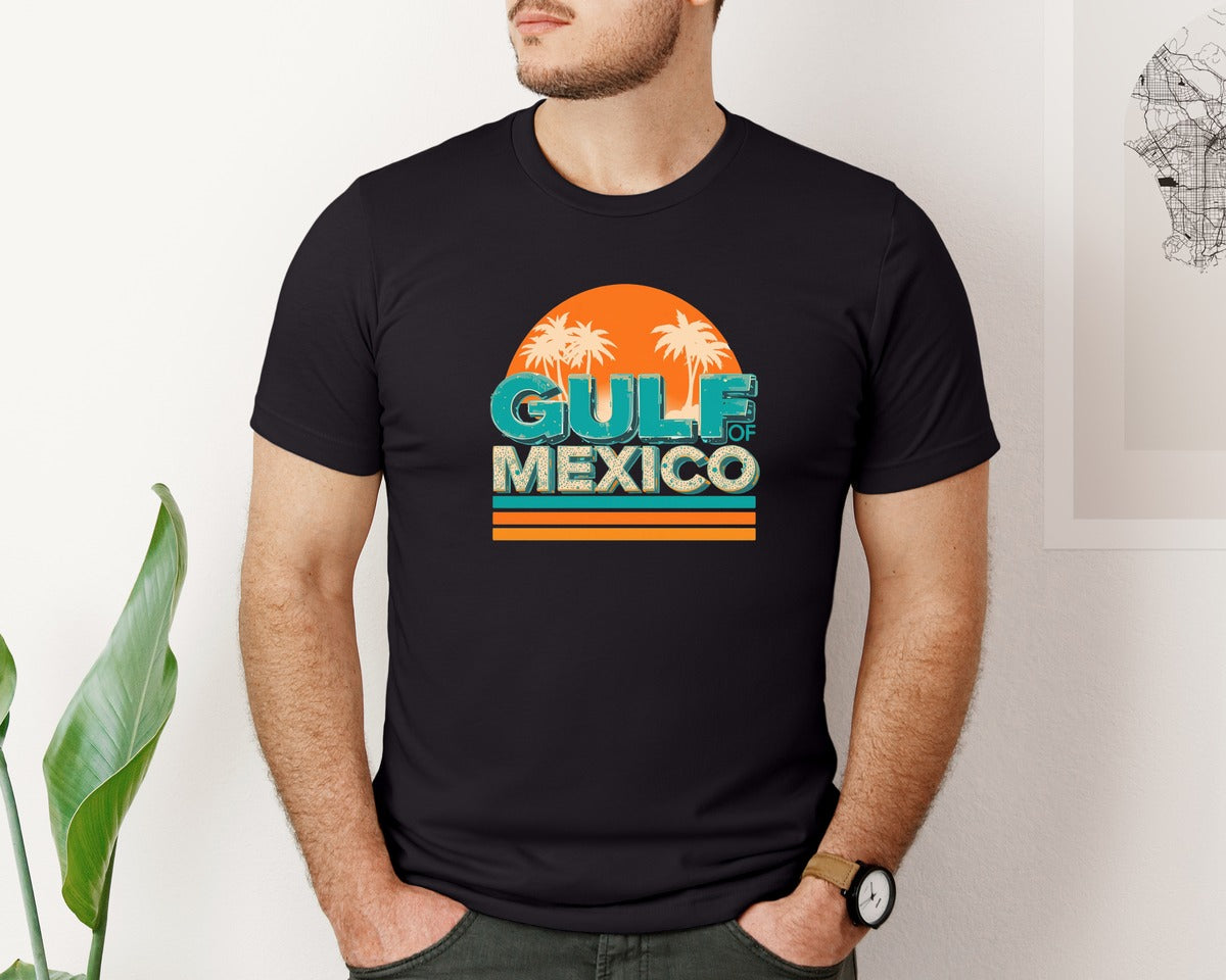 brand:Bella Canvas|color:Black|Retro Gulf Mexico T Shirt Design Graphic T-Shirt