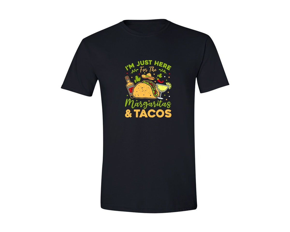 brand:Generic|color:Black|Just Here For The Margaritas And Tacos Graphic T-Shirt