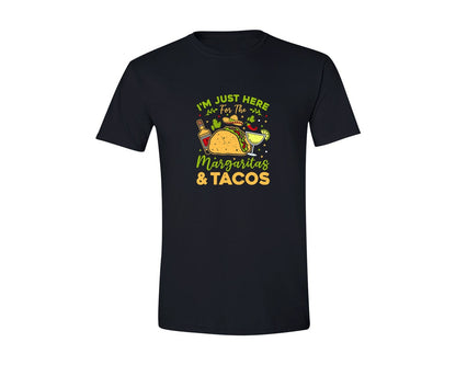 brand:Generic|color:Black|Just Here For The Margaritas And Tacos Graphic T-Shirt