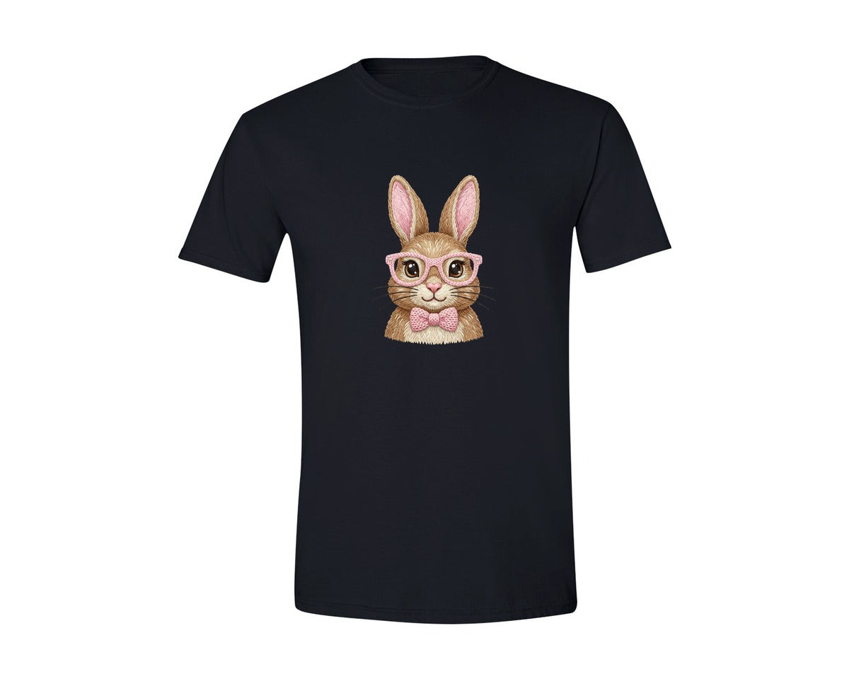 brand:Generic|color:Black|Faux Yarn Style Cute Bunny Graphic T-Shirt