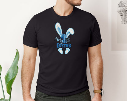 brand:Bella Canvas|color:Black|My First Easter Faux Crochet Graphic T-Shirt