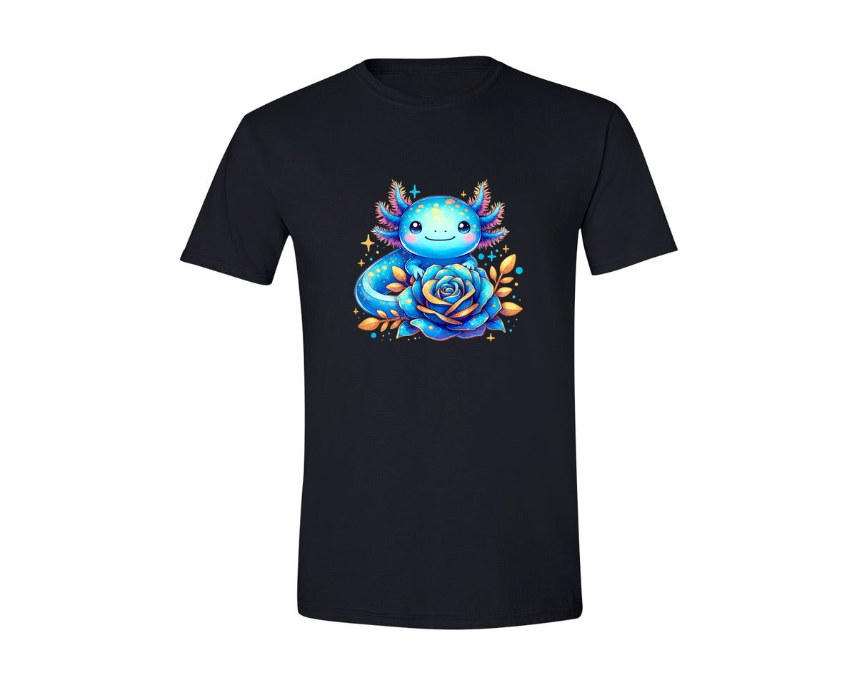 brand:Generic|color:Black|Blue Baby Axolotl Rose Flower Kids Graphic T-Shirt