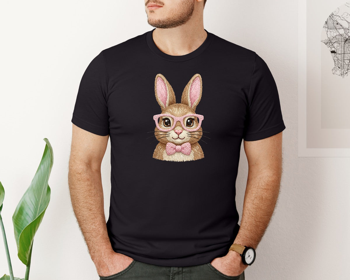 brand:Bella Canvas|color:Black|Faux Yarn Style Cute Bunny Graphic T-Shirt