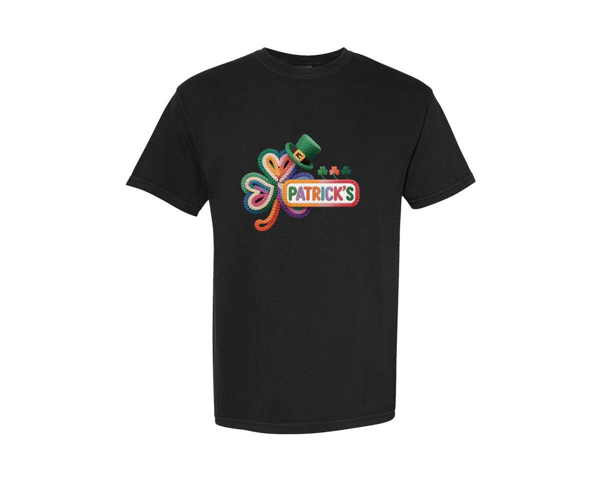 brand:Comfort Colors|color:Black|Embroidery Shamrock Bow St Patricks Day Graphic T-Shirt