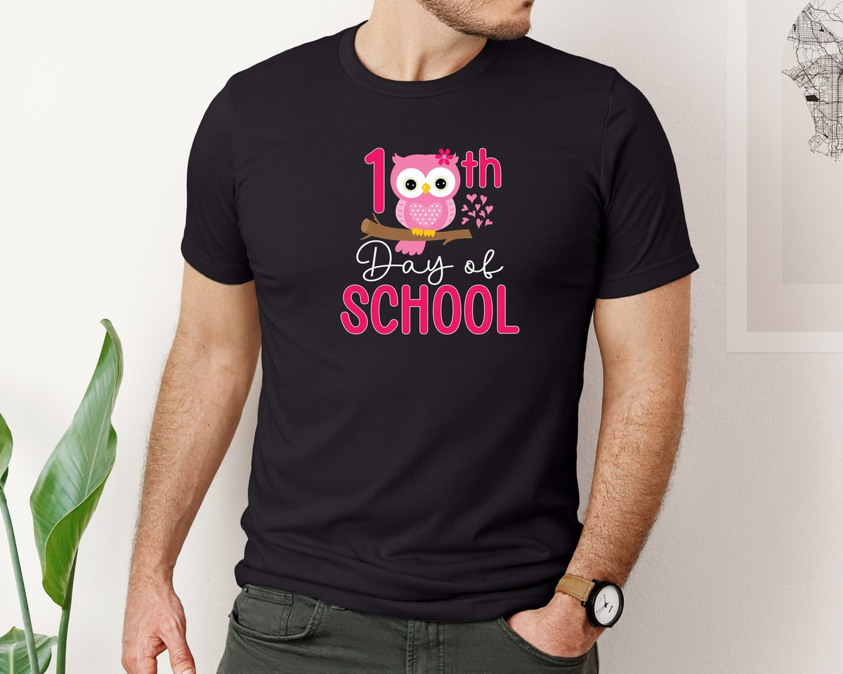brand:Bella Canvas|color:Black|Owl Bird 100Th Day Of School Graphic T-Shirt