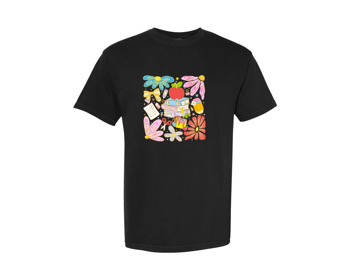 brand:Comfort Colors|color:Black|Preppy Teacher Books Graphic T-Shirt