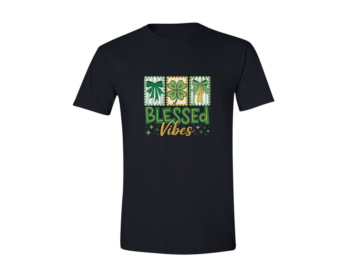 brand:Generic|color:Black|St Patricks Day Blessed Vibes 7 Graphic T-Shirt