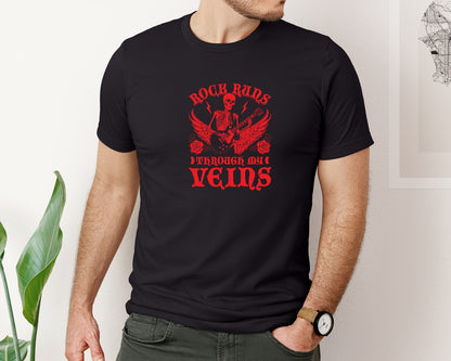 brand:Bella Canvas|color:Black|Rock Runs Through My Veins Design Graphic T-Shirt