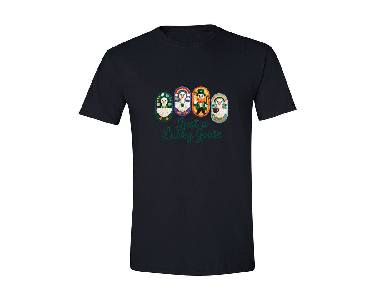 brand:Generic|color:Black|Faux Yarn Lucky Goose St Patricks Graphic T-Shirt