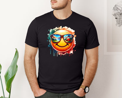 brand:Bella Canvas|color:Black|Smiley Face Adventure Camping Hiking Graphic T-Shirt