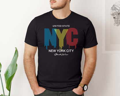 brand:Bella Canvas|color:Black|Nyc United State Graphic T-Shirt