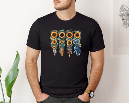 brand:Bella Canvas|color:Black|Boho Wildflowers Feathers Flowers Graphic T-Shirt