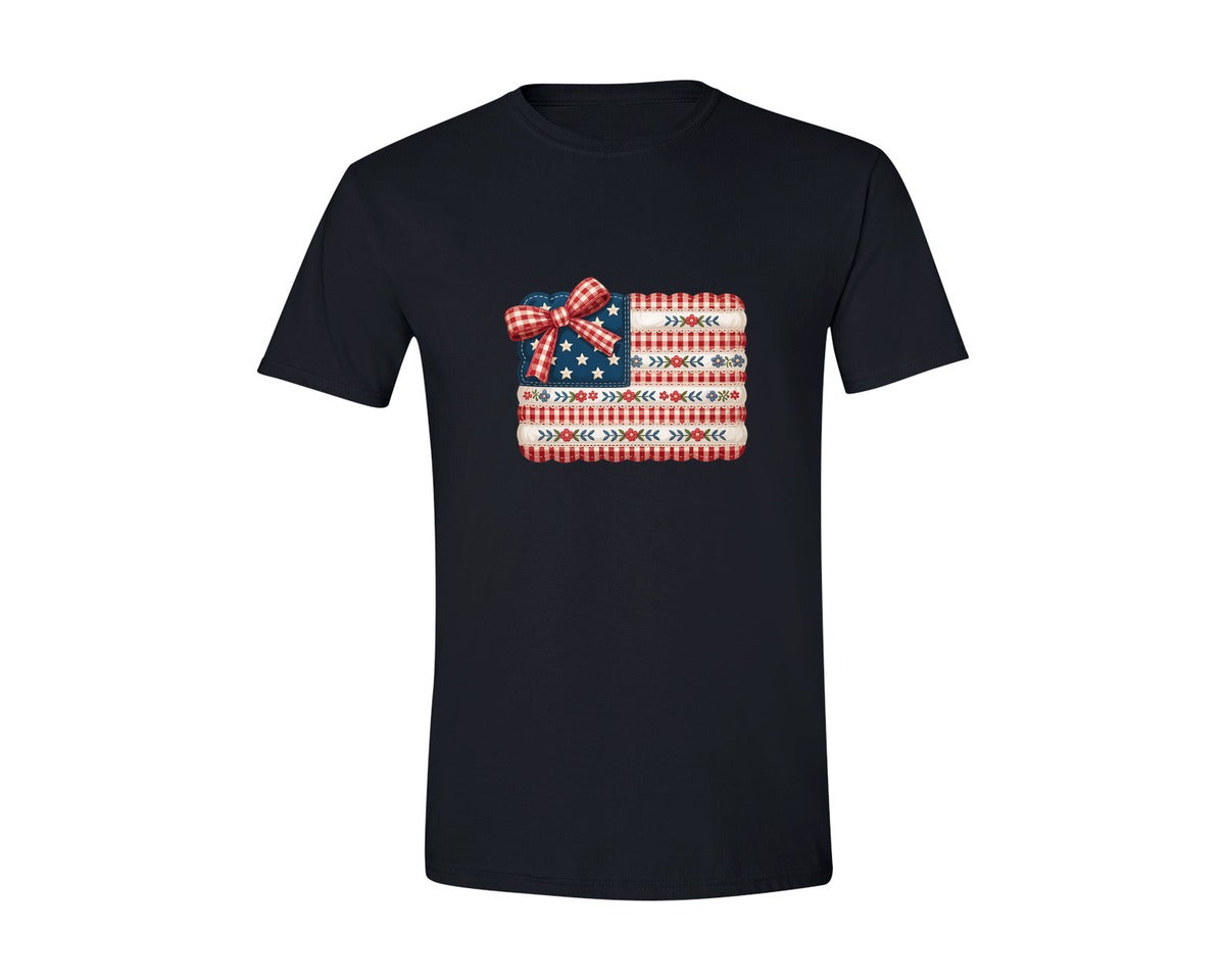 brand:Generic|color:Black|Patriotic Patchwork Flag 4Th Of July Graphic T-Shirt