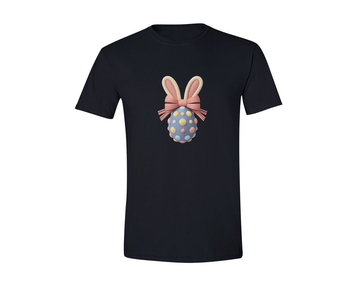 brand:Generic|color:Black|Yarn Crochet Easter Bunny Egg Graphic T-Shirt