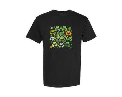 brand:Comfort Colors|color:Black|One Lucky Teacher St Patricks 3 Graphic T-Shirt