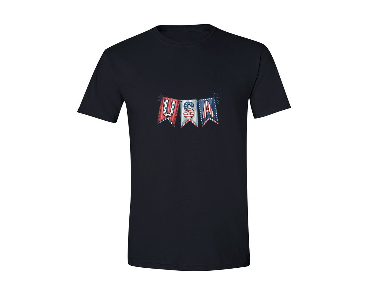 brand:Generic|color:Black|Usa Pennant Banner 4Th Of July Graphic T-Shirt