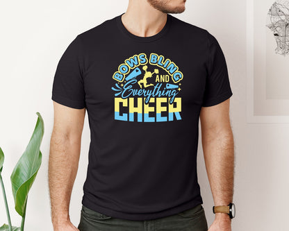 brand:Bella Canvas|color:Black|Bows Bling And Everything Cheer File 8 Graphic T-Shirt