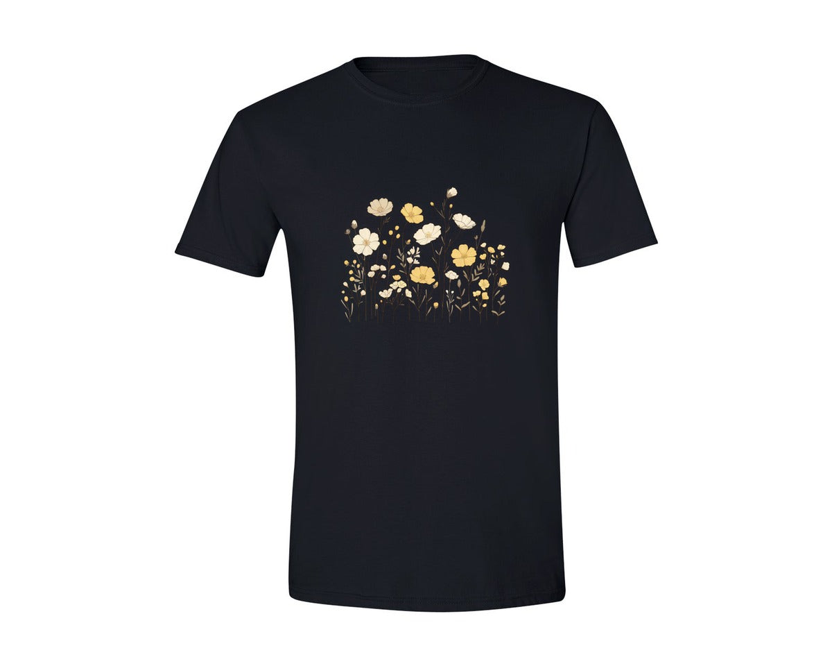 brand:Generic|color:Black|Retro Vintage Wild Flowers Graphic T-Shirt