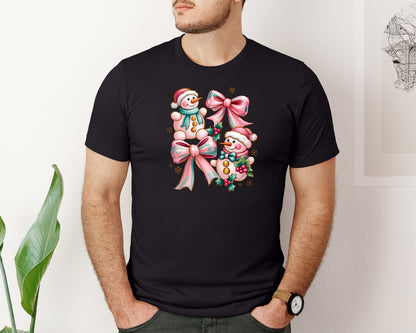 brand:Bella Canvas|color:Black|Snowman Christmas Coquette Winter Graphic T-Shirt