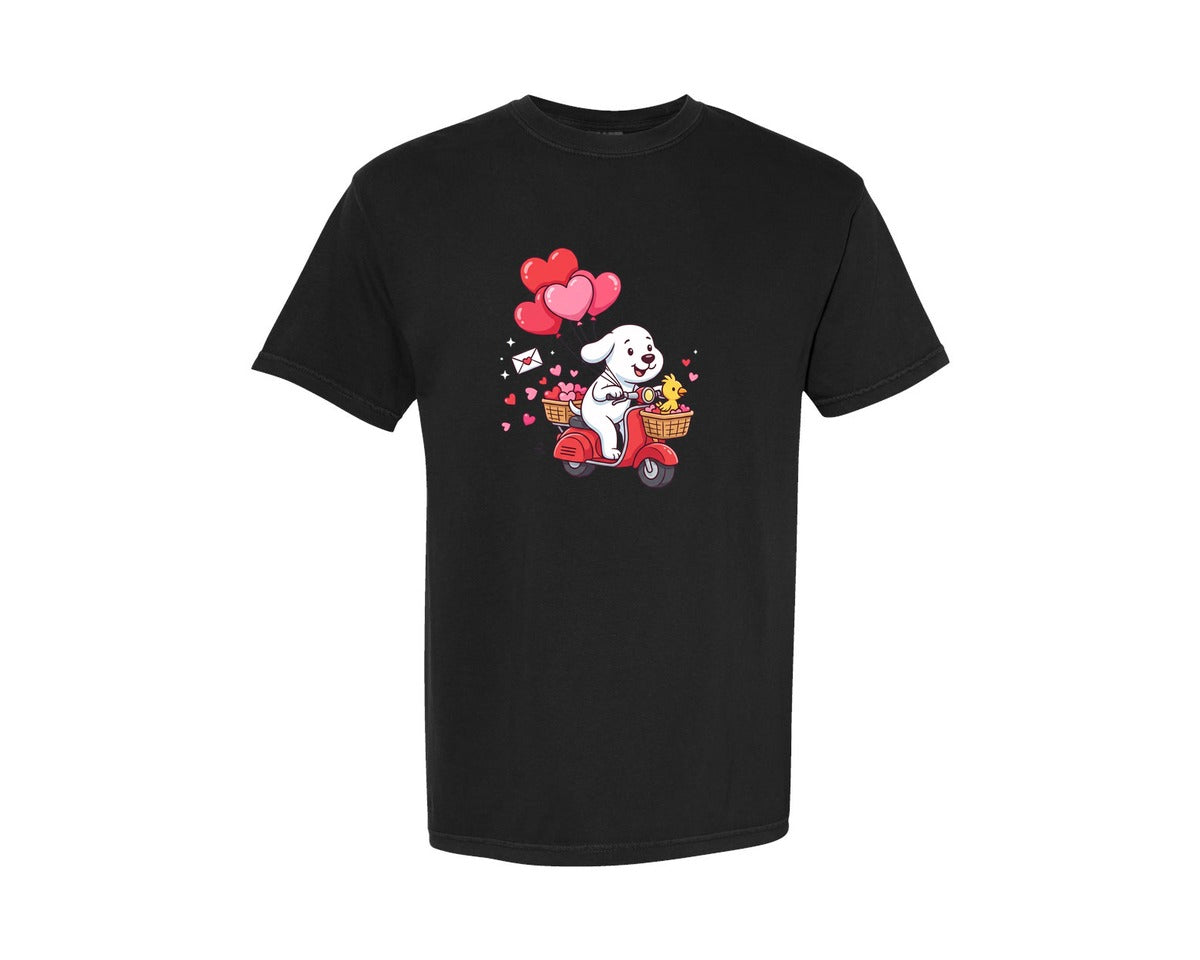brand:Comfort Colors|color:Black|Valentine Cartoon Dog Love Tshirt Graphic T-Shirt