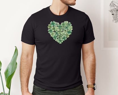 brand:Bella Canvas|color:Black|Watercolor Shamrock Heart Graphic T-Shirt