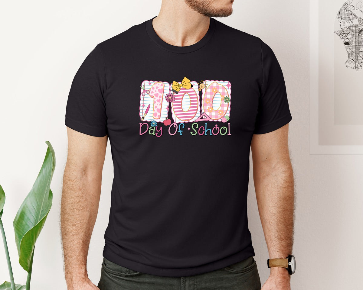 brand:Bella Canvas|color:Black|100 Days Of School Cute Doodle Graphic T-Shirt