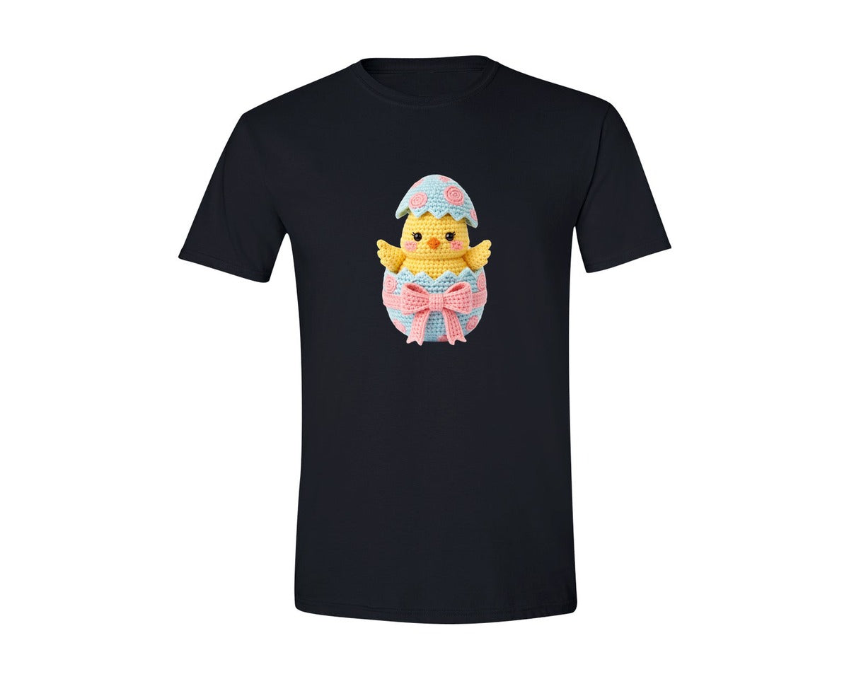 brand:Generic|color:Black|Crochet Easter Day Chicken Graphic T-Shirt
