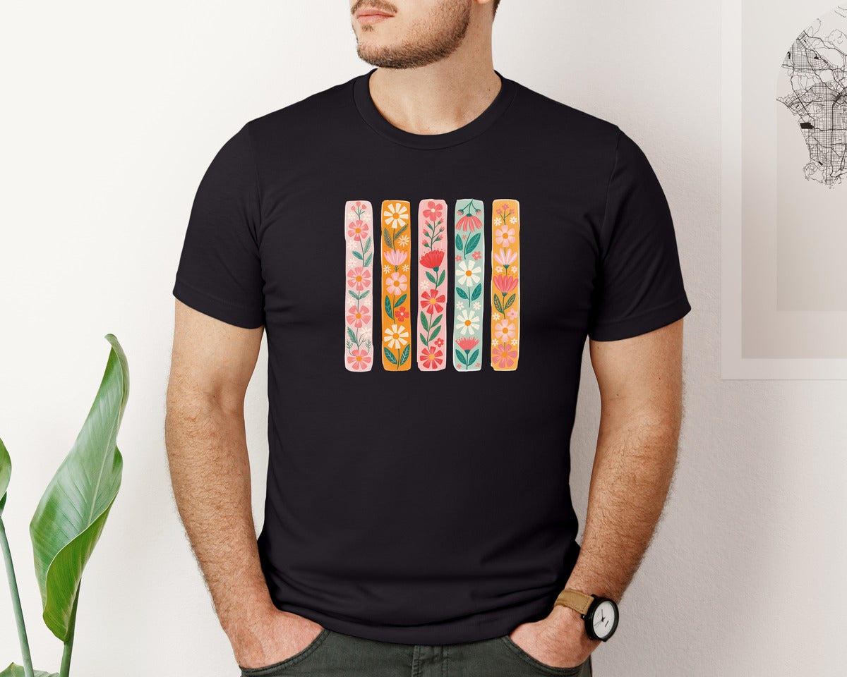 brand:Bella Canvas|color:Black|Floral Boho Bookmark Set Graphic T-Shirt