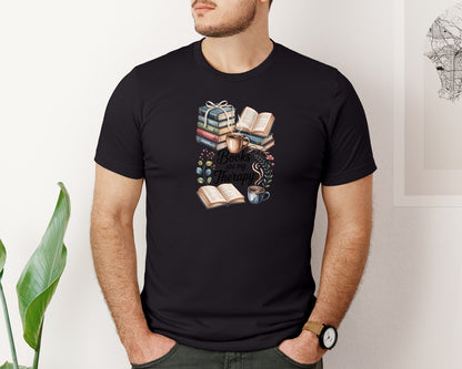 brand:Bella Canvas|color:Black|Books Are My Therapy Book Lover Tee Graphic T-Shirt