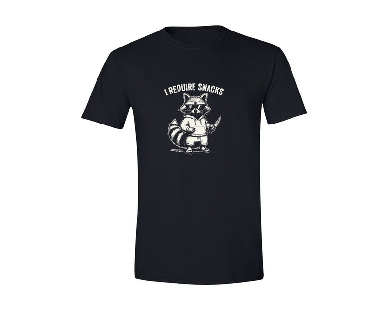 brand:Generic|color:Black|I Require Snacks Raccoon Shirt Graphic T-Shirt