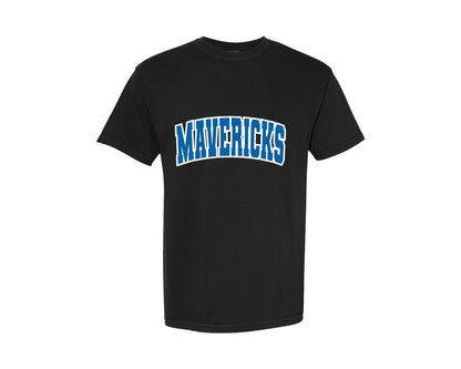 brand:Comfort Colors|color:Black|Mavericks Varsity Curved Blue White Graphic T-Shirt