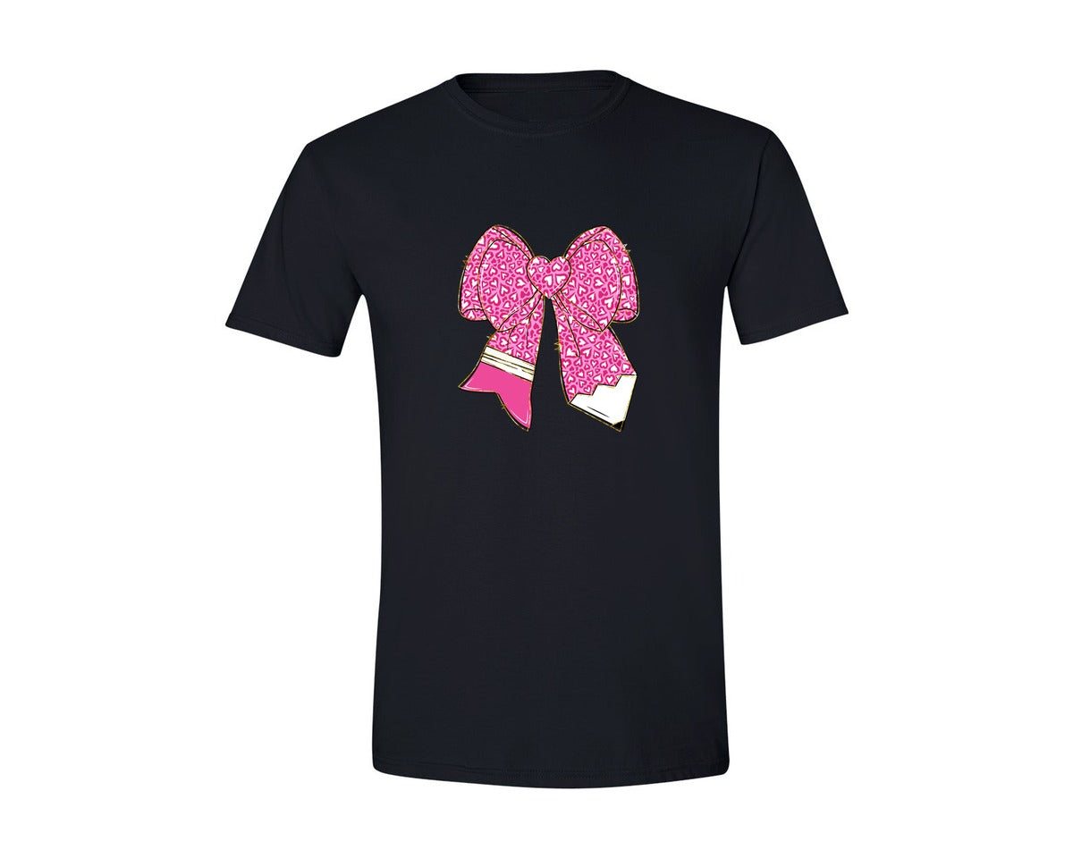 brand:Generic|color:Black|Teacher Valentine Coquette Bow Pencil Pn Graphic T-Shirt