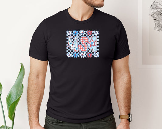 Preppy Usa Checkered 4Th Of July Graphic T-Shirt