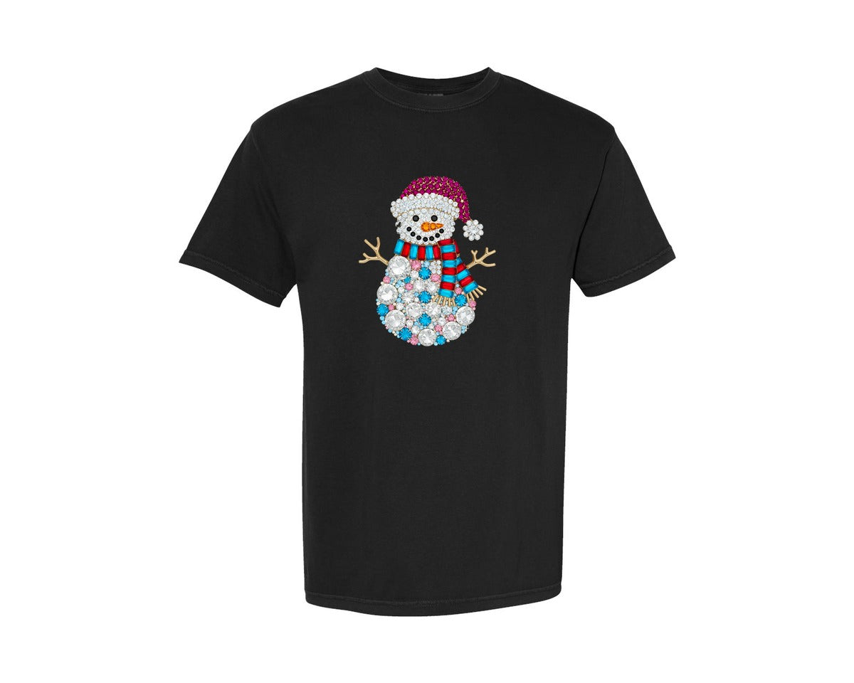 brand:Comfort Colors|color:Black|Rhinestone Snowman Christmas Graphic T-Shirt