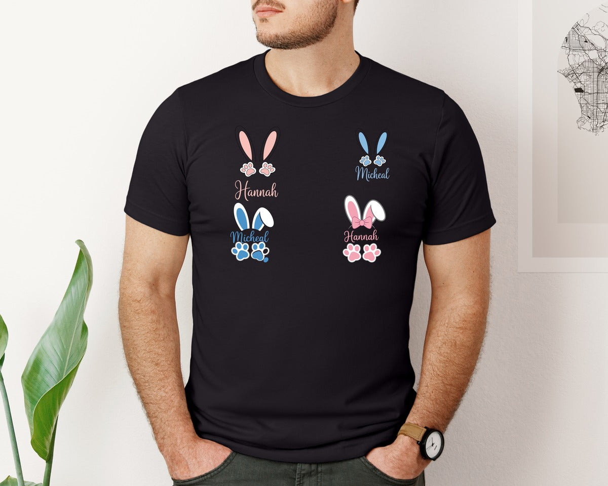 brand:Bella Canvas|color:Black|Bunny Name Frame Monogram 2 Graphic T-Shirt