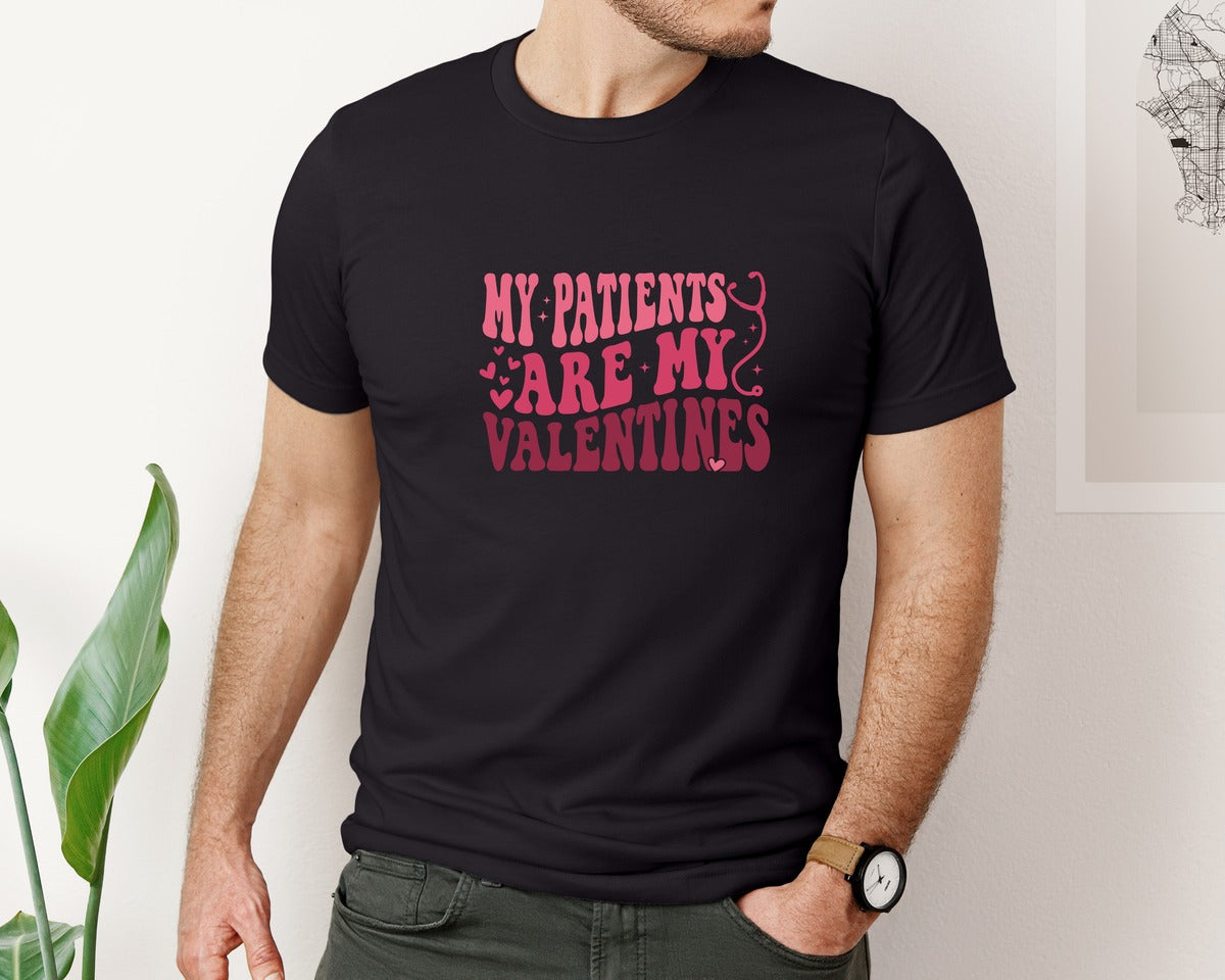 brand:Bella Canvas|color:Black|Valentine Nurse Retro Design Graphic T-Shirt