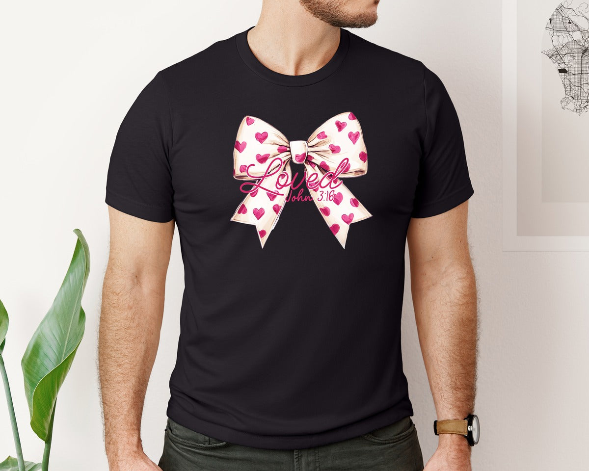 brand:Bella Canvas|color:Black|Christian Valentines Loved John 316 3 Graphic T-Shirt