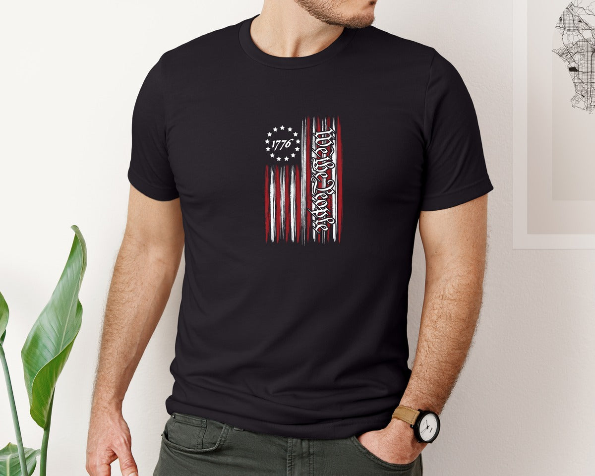 brand:Bella Canvas|color:Black|We The People 1776 Flag Hoodie Design Graphic T-Shirt