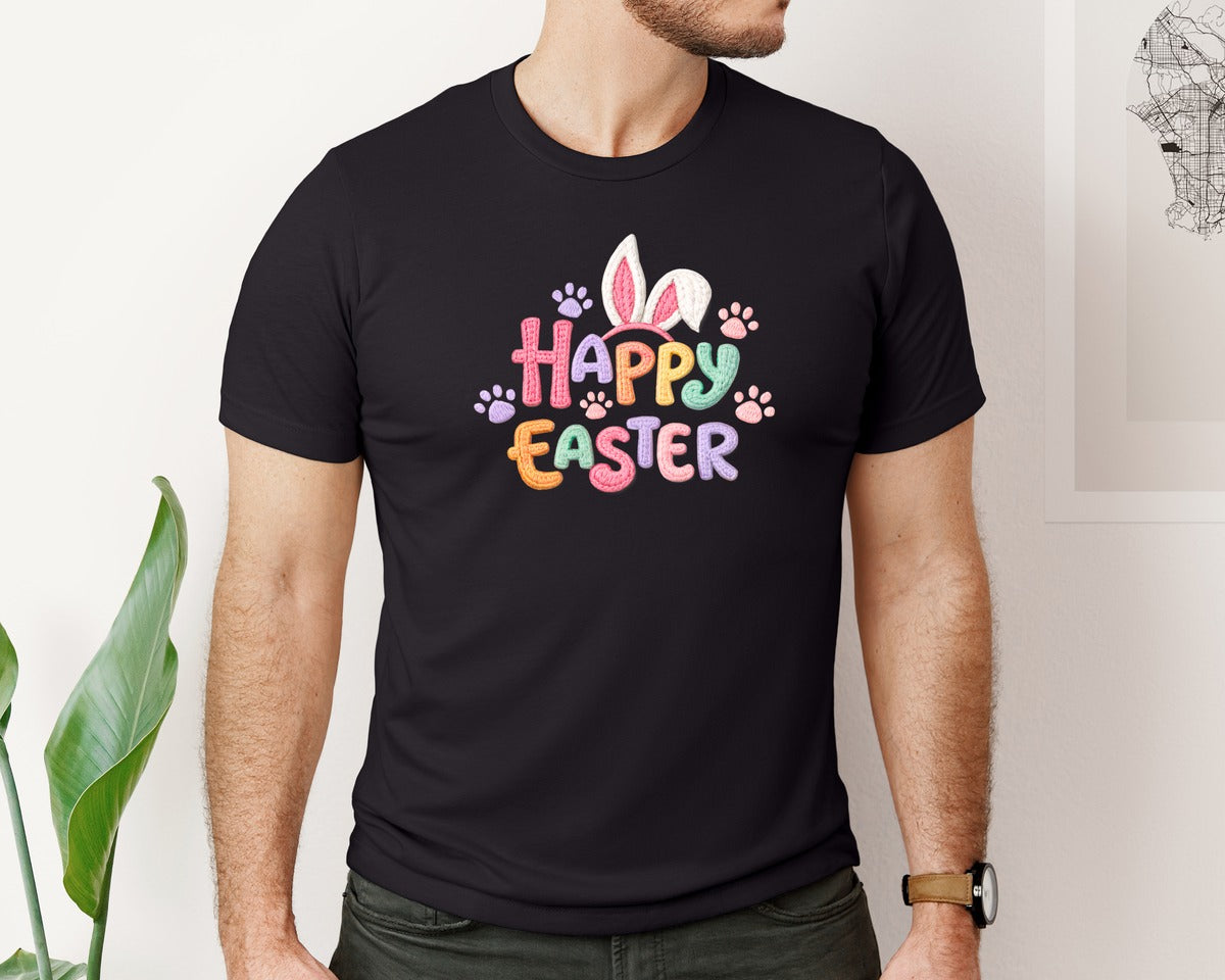 brand:Bella Canvas|color:Black|Happy Easter Easter Bunny 8 Graphic T-Shirt