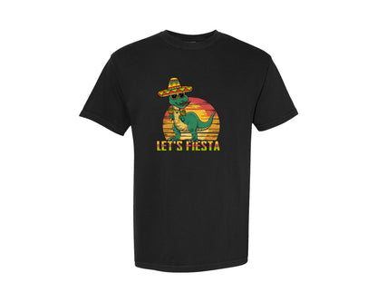 brand:Comfort Colors|color:Black|Lets Fiesta Dinosaur Cinco De Mayo Graphic T-Shirt