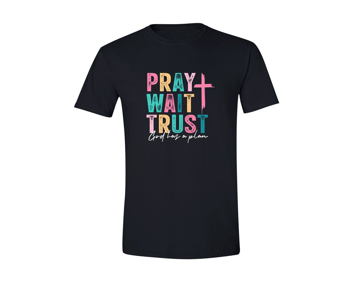 brand:Generic|color:Black|Pray Wait Trusrt Design Jesus 2 Graphic T-Shirt