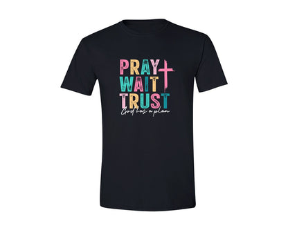 brand:Generic|color:Black|Pray Wait Trusrt Design Jesus 2 Graphic T-Shirt