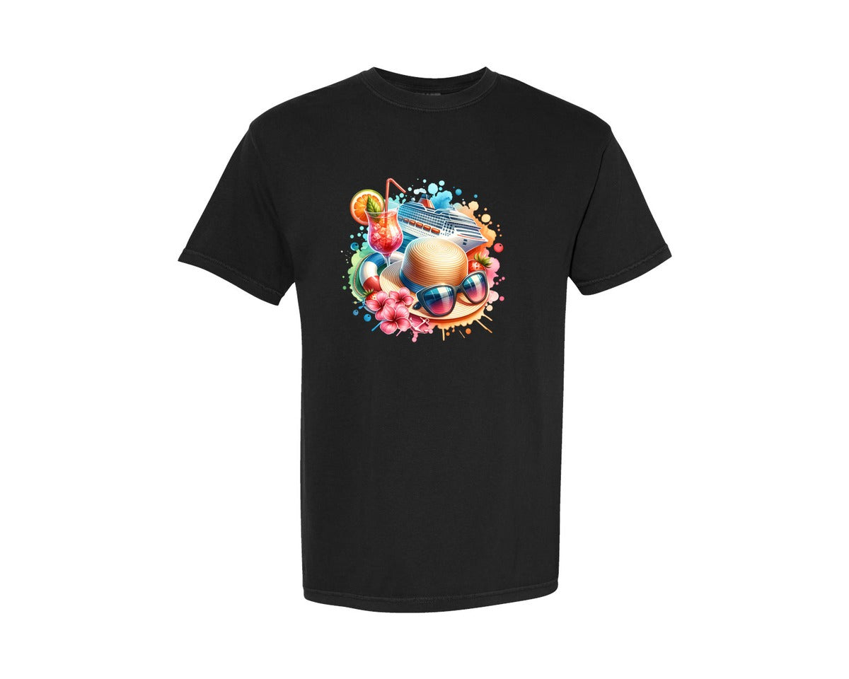 brand:Comfort Colors|color:Black|Summer Holidays Vacation Cruise Ship Graphic T-Shirt