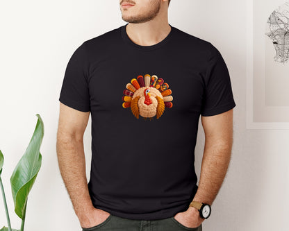 brand:Bella Canvas|color:Black|Cozy Turkey Embroidery Thanksgiving Graphic T-Shirt
