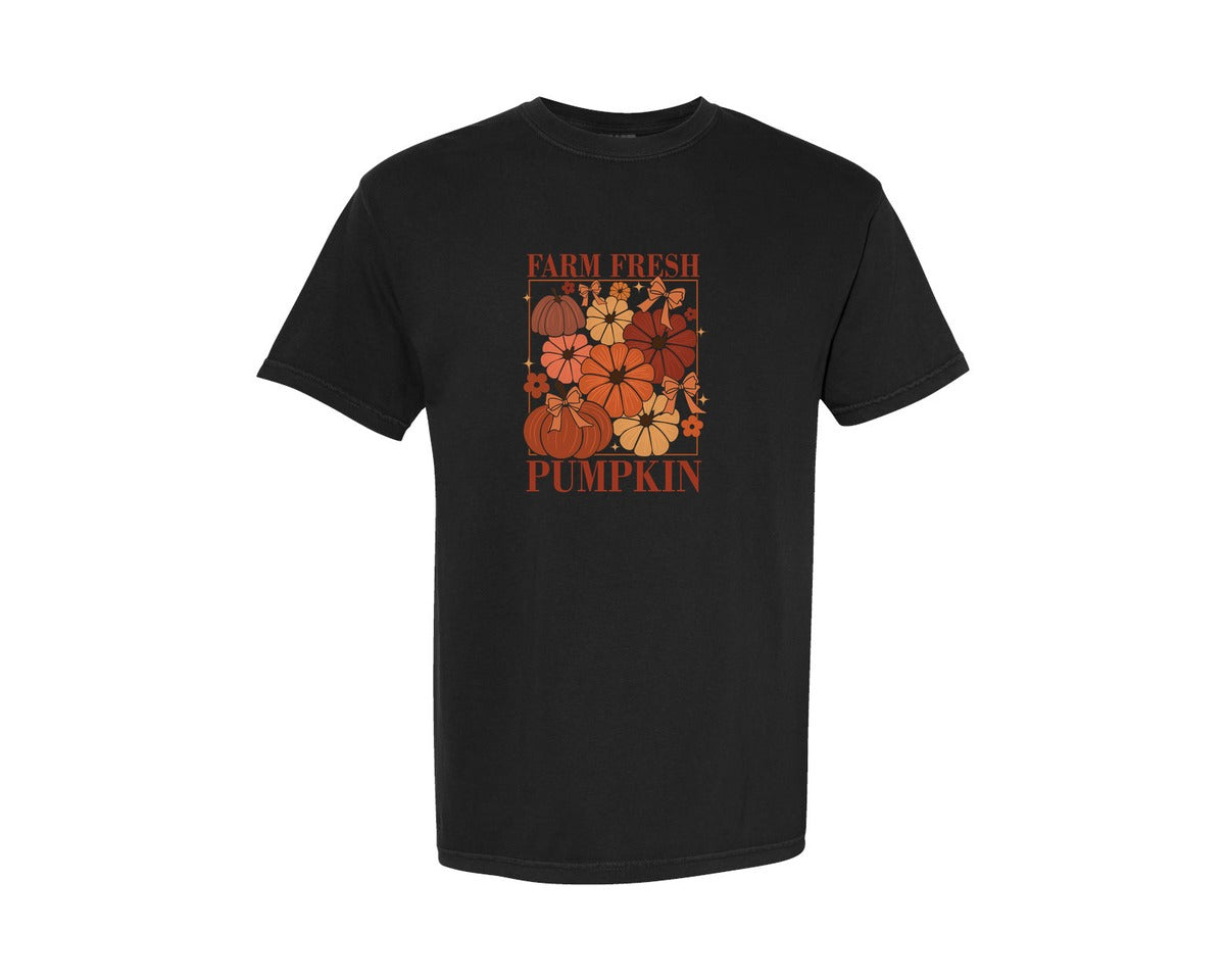 brand:Comfort Colors|color:Black|Fall Pumpkin Coquette Fall Vibes 2 Graphic T-Shirt