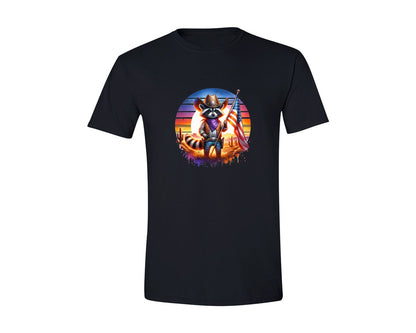 brand:Generic|color:Black|Usa American Flag Raccoon Graphic T-Shirt