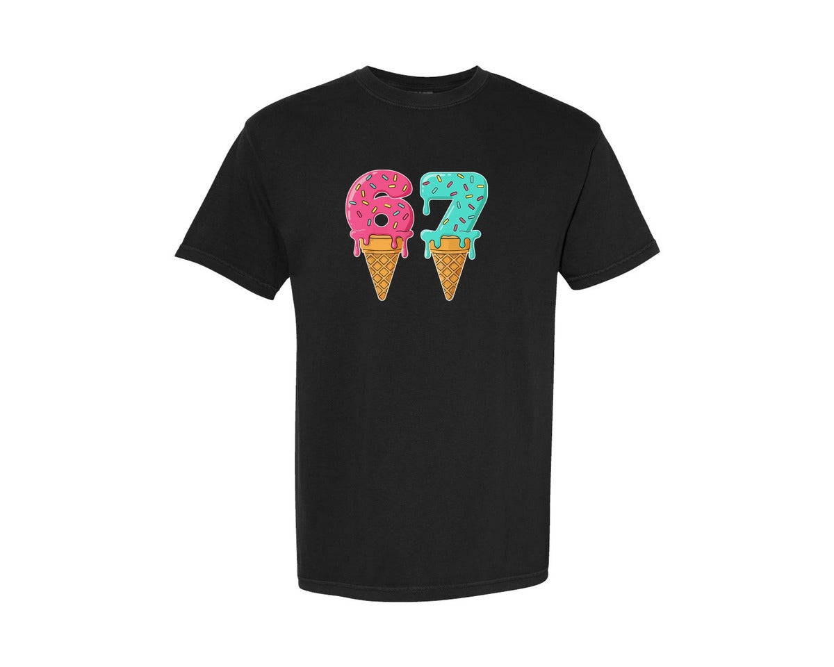 brand:Comfort Colors|color:Black|Ice Cream Number 67 Birthday Vector Graphic T-Shirt