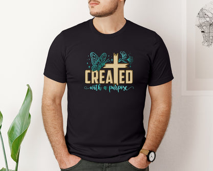 brand:Bella Canvas|color:Black|Created With A Purpose Bible Verse 3 Graphic T-Shirt