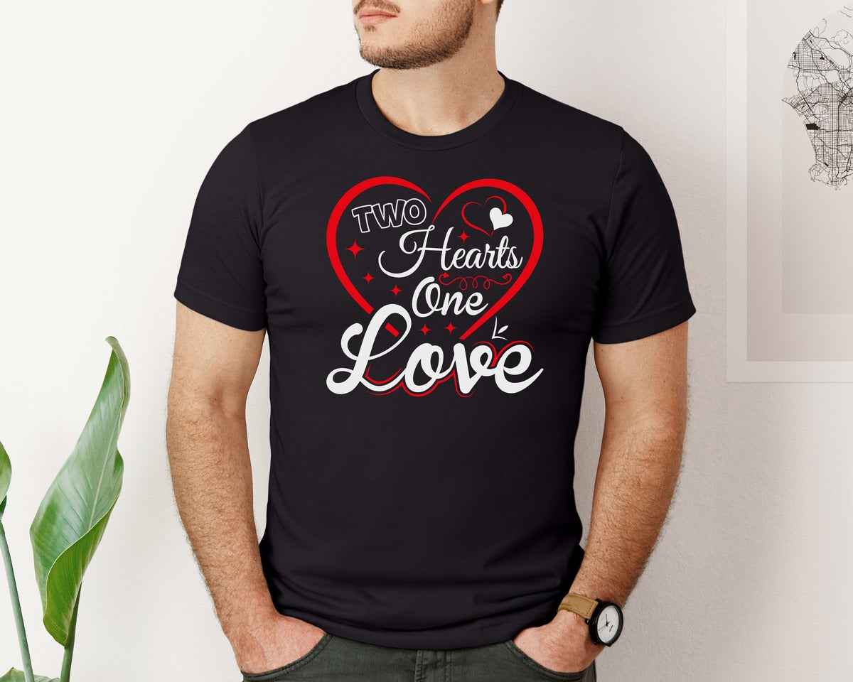 brand:Bella Canvas|color:Black|Two Hearts One Love T Shirt Design 2 Graphic T-Shirt